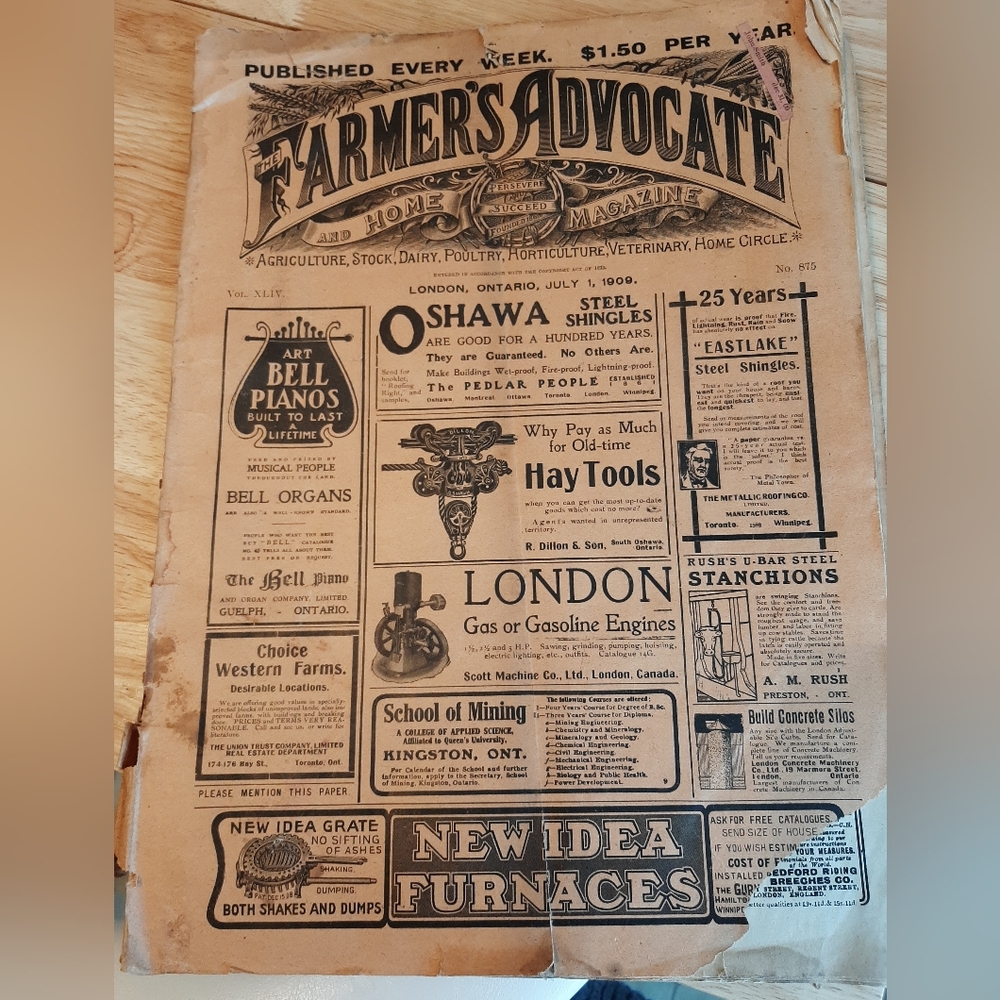 1909 Farmers Advocate Agricultural Magazine